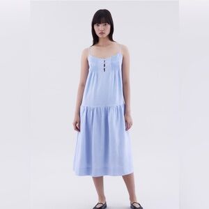 Editor’s Market Sky Blue Spaghetti Strap Midi Linen Dress